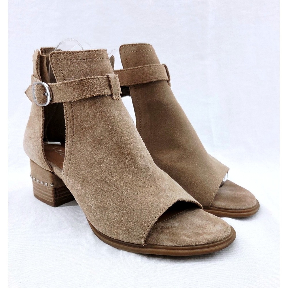 Chelsea & Violet‎ Hendricks Tan Suede Peep Toe Cut Out Heel Shooties - Size 8